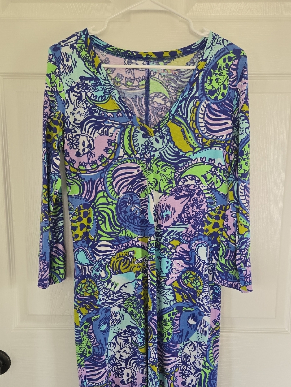 Vibrant Multi-Color Printed V-Neck Dress